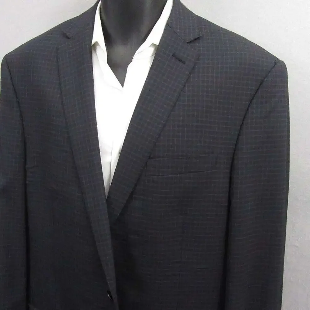 Murano Collezioni Men's 2-Piece Suit 44L Slim Fit Black Check Wool